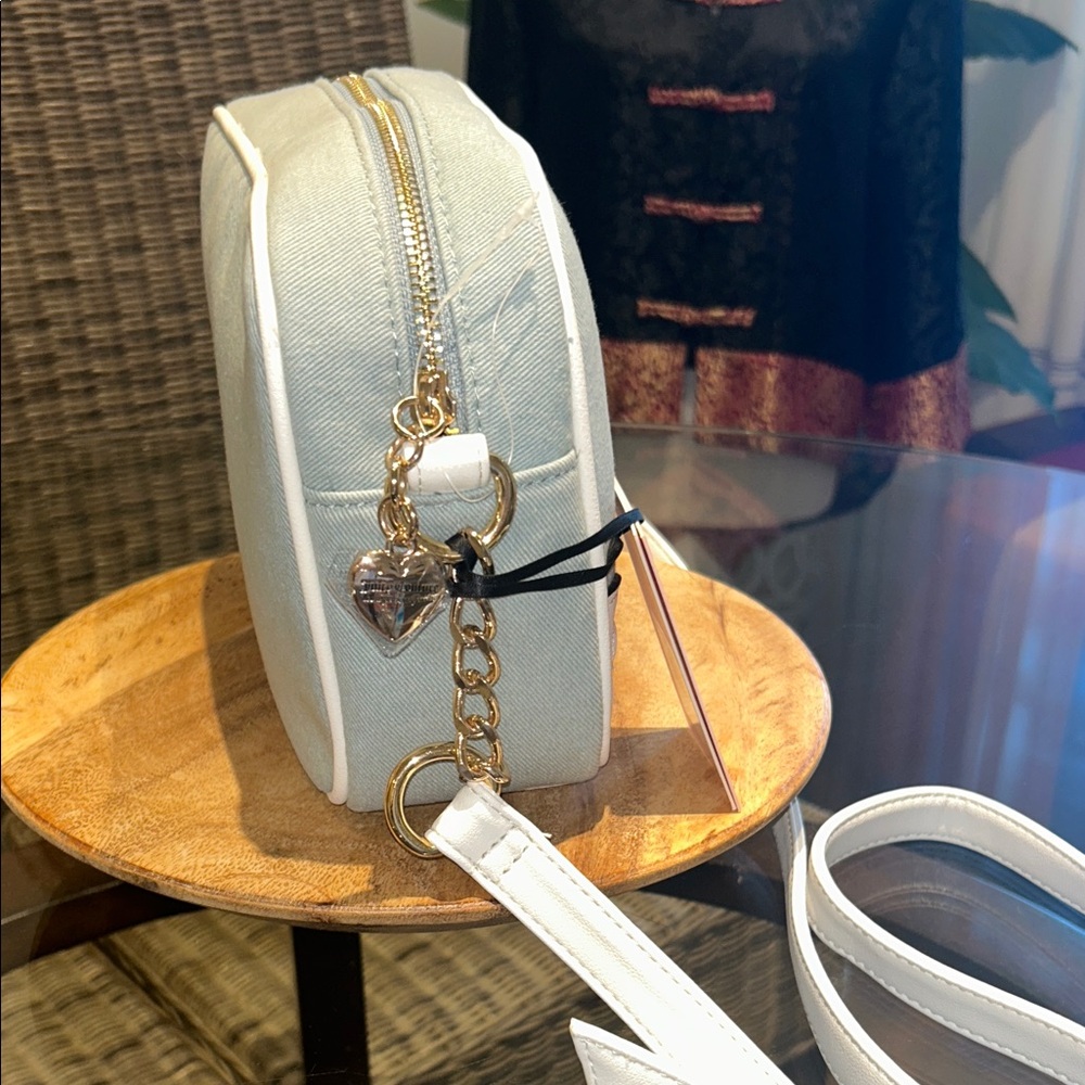 Juicy Couture Light Washed Blue Denim and White Heritage Crossbody Bag - Picture 5 of 6
